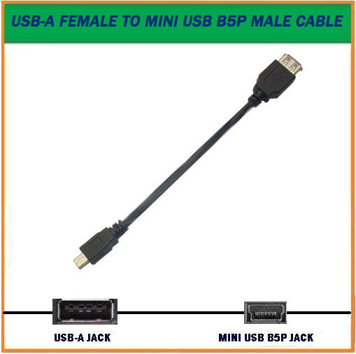 USB-A FEMALE TO MINI USB B5P MALE CABLE